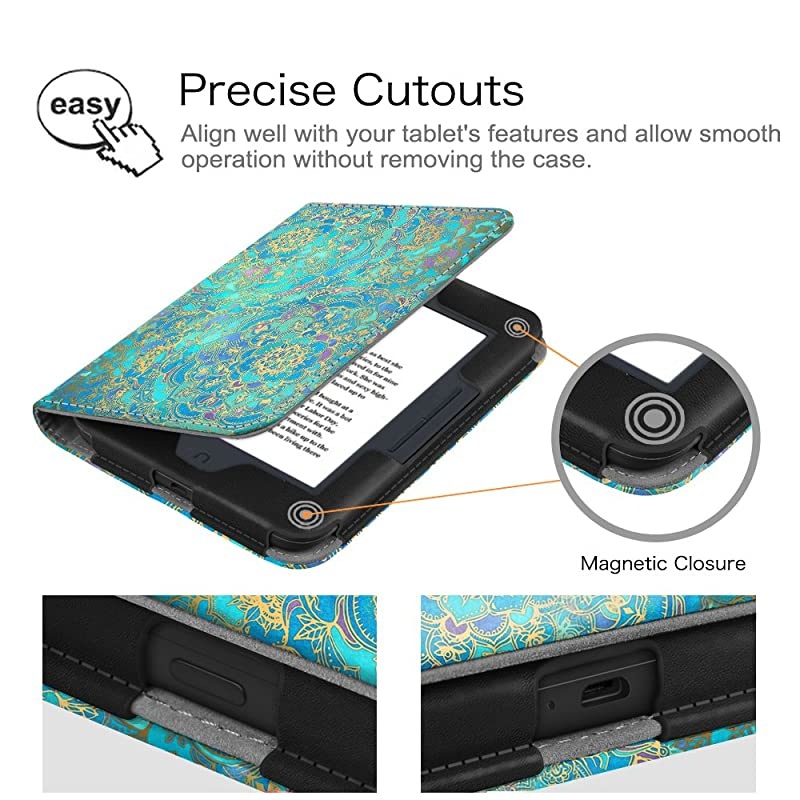 Case for Nook GlowLight 3, Slim Fit Premium Vegan Leather Folio Cover for Barnes and Noble Nook GlowLight 3 eReader 2017 Release Model# BNRV520, Shades of Blue