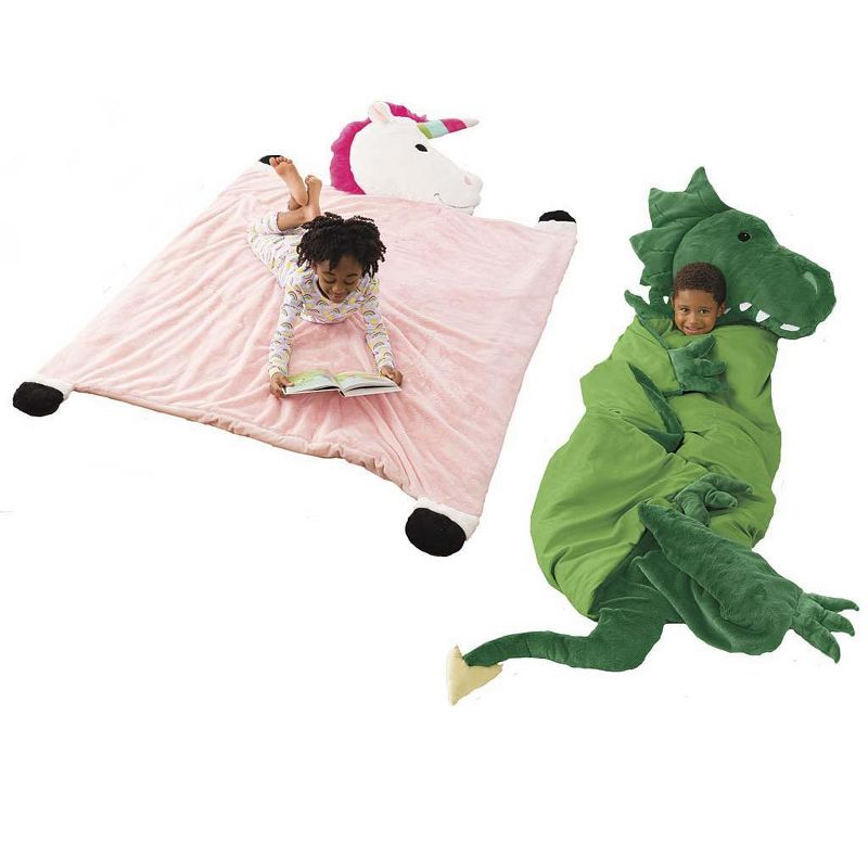 HearthSong Jumbo Plush Fantasy Snuggle Mat with Attached Pillow, Unicorn, 5'L x 4.5'W