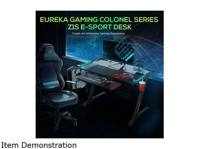 Eureka Ergonomic Z1-S Gaming Desk, Z Shaped Computer Desk with RGB LED Lights, Free Mousepad, Controller Stand, Cup Holder & Headphone Hook - Black 43.3"