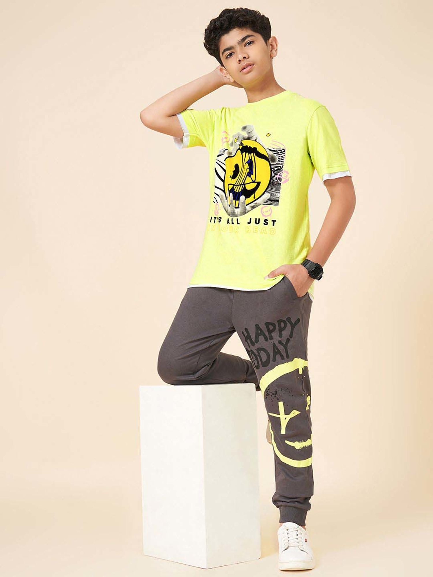 Coolsters by Pantaloons Boys Sunny Lime Cotton Printed T-Shirts