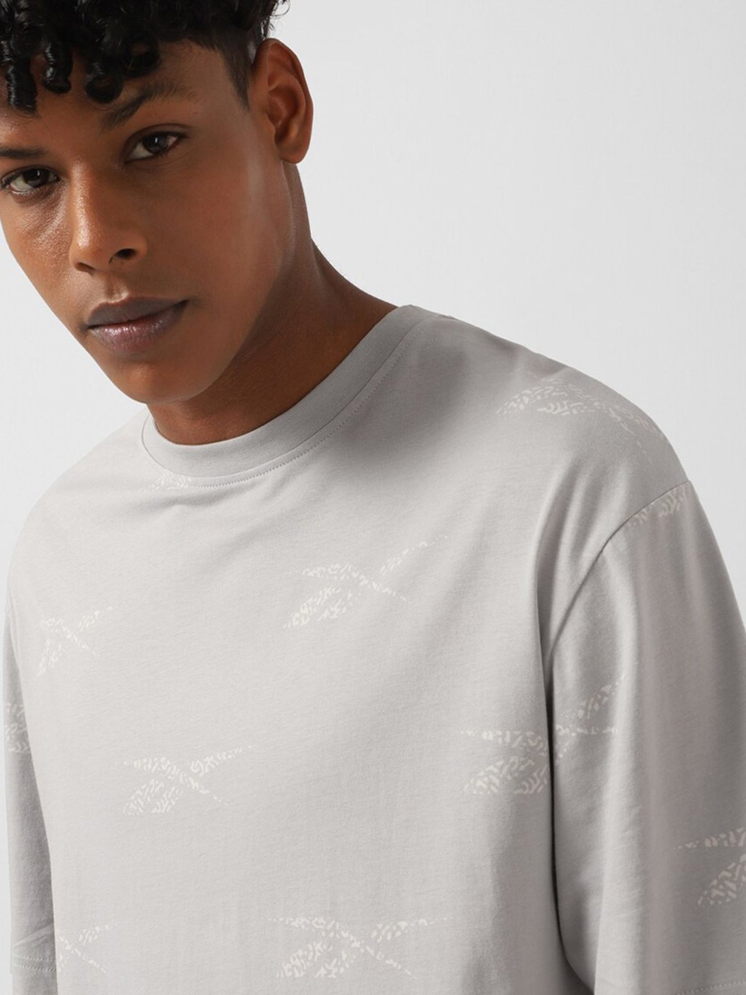 Reebok Grey Cotton Regular Fit Printed Sports T-Shirt