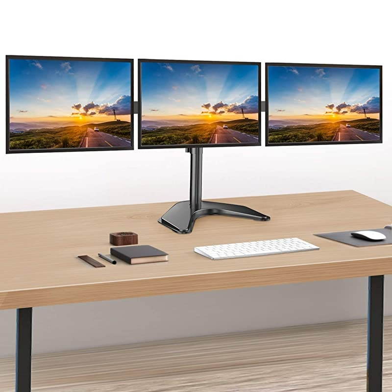 Triple Monitor Stand Free Standing Fully Adjustable Monitor Desk Mount Tilts Swivels Rotates Fits 3 LCD LED OLED Screens 1324 Inches in Size Each Arm Holds up to 22lbs