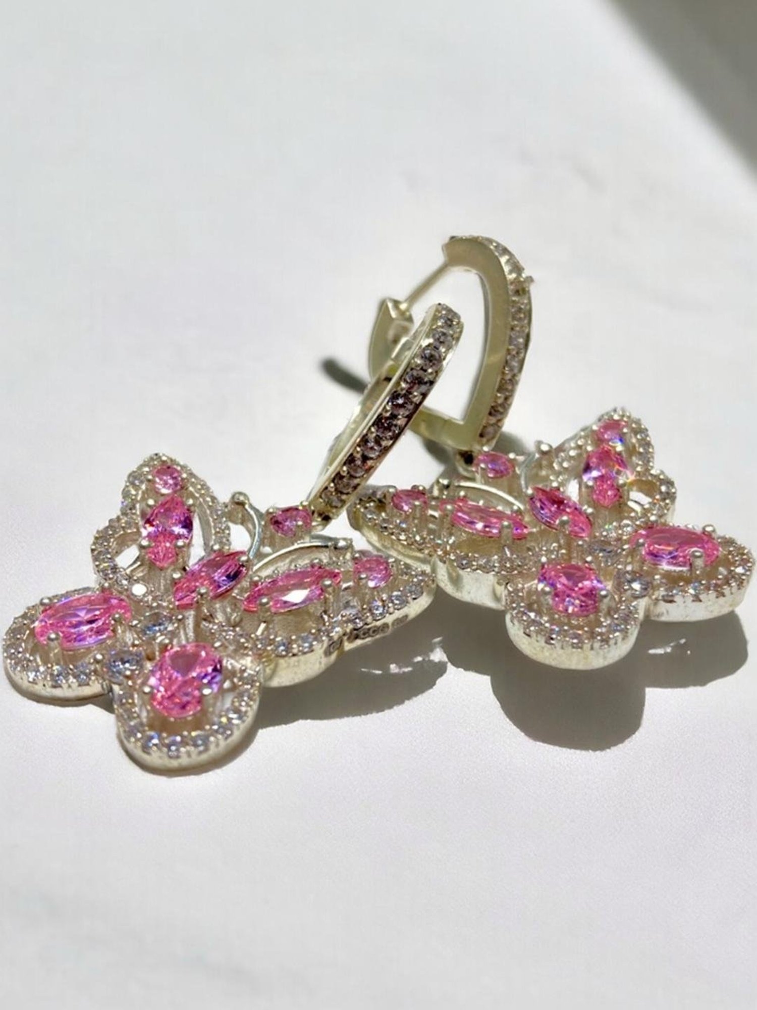 Rihi by P.C. Chandra Jewellers 925 Silver Butterfly Hoop Earrings for Women & Girls