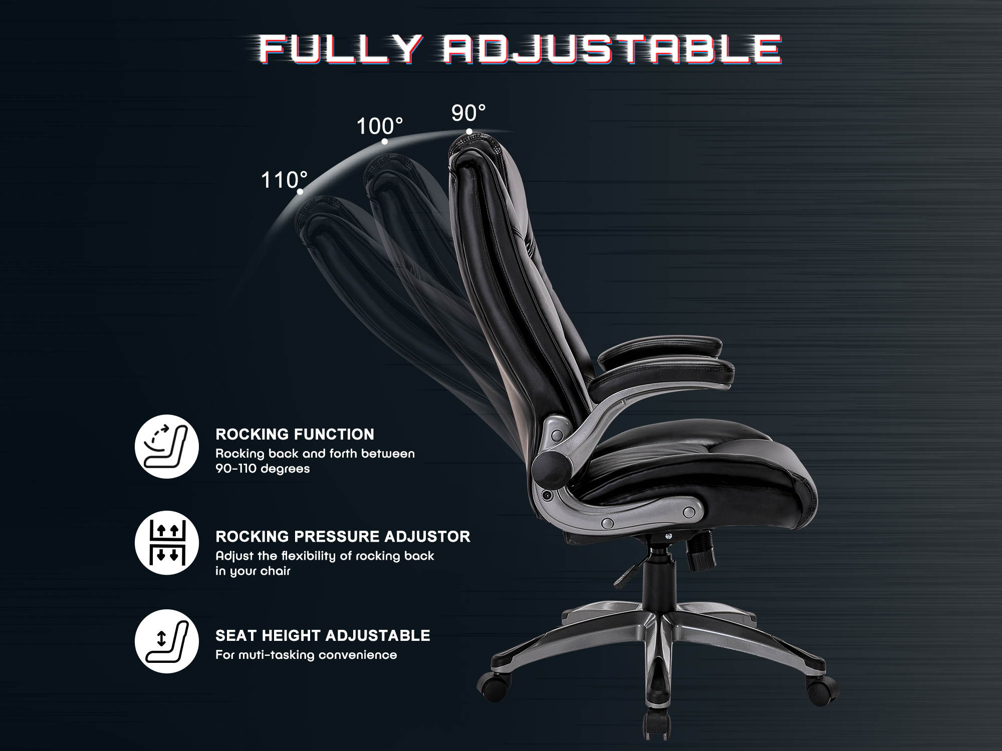 High Back Bonded Leather Ergonomic Office Chair Executive Swivel Computer Desk Chair - Flip Up Arms and Adjustable Tilt Angle Swivel Chair with Thick Padded Armrest and Headrest for Home&Office