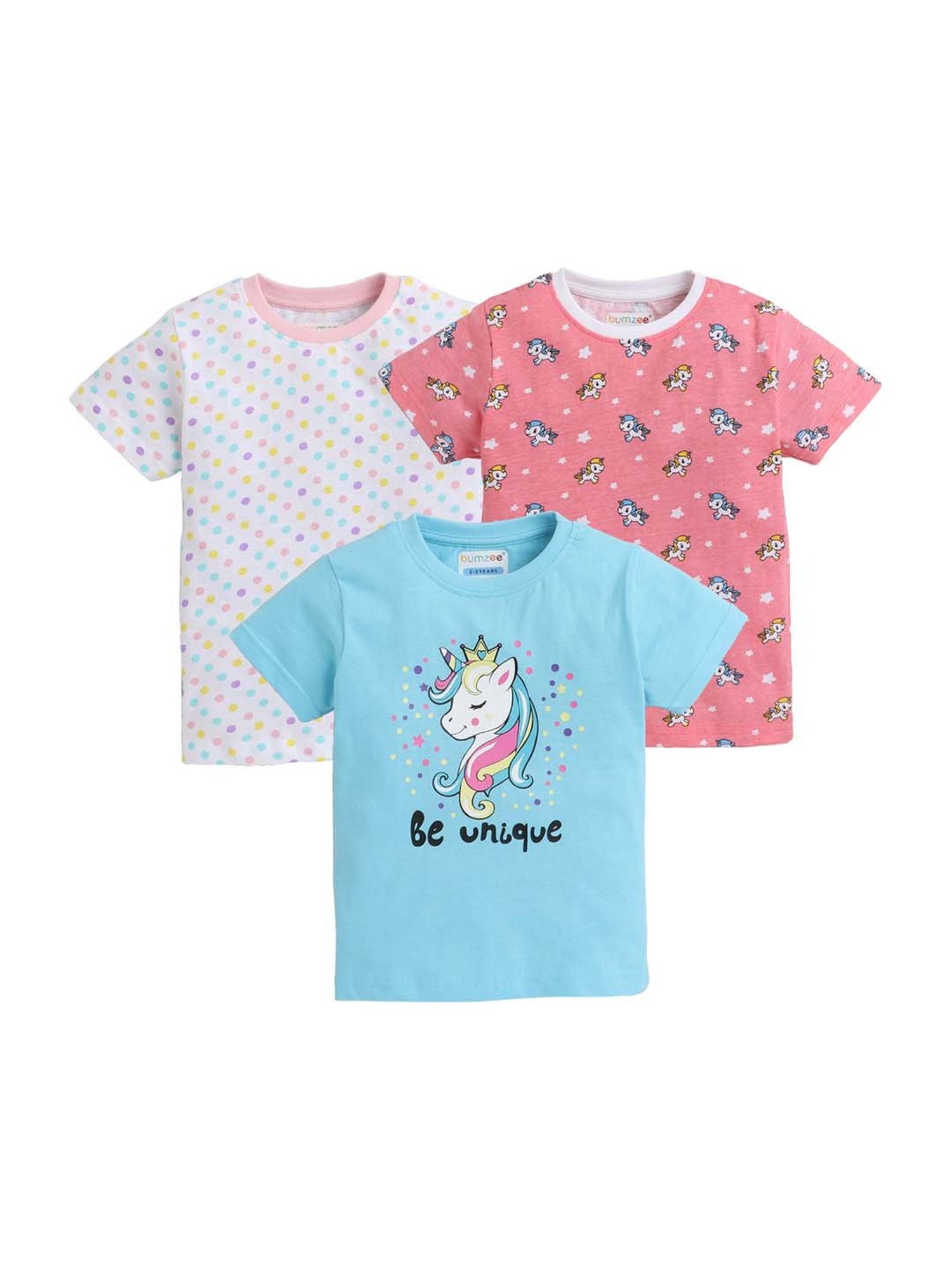 Bumzee Kids Pink & Blue Cotton Printed T-Shirt