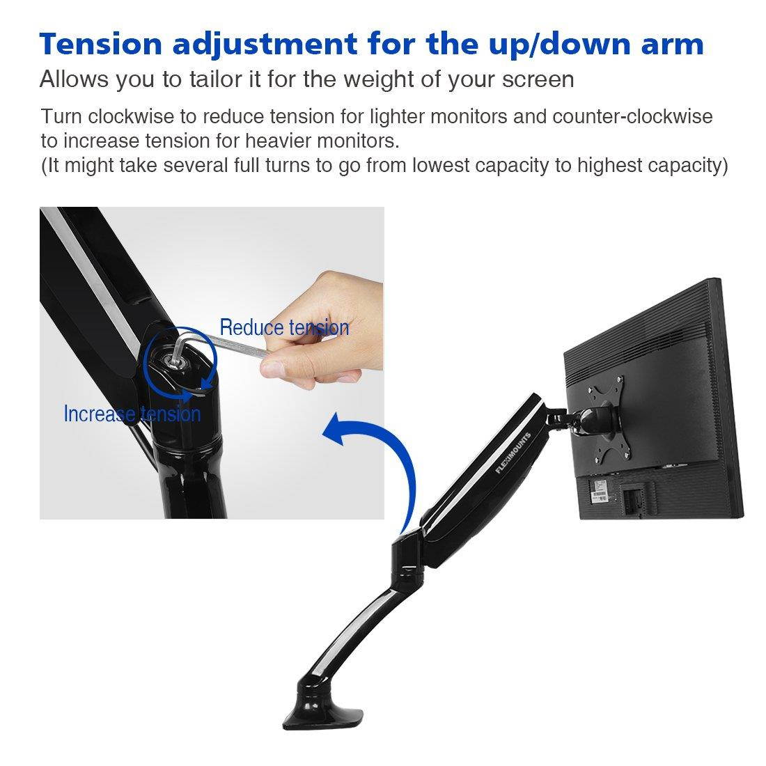 FLEXIMOUNTS Desk Monitor Mount,Full Motion Single LCD Arm for 10"-27" Flat Screen