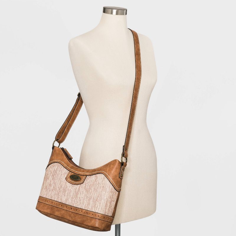 Bolo Basket Weave Straw Shoulder Handbag - Brown