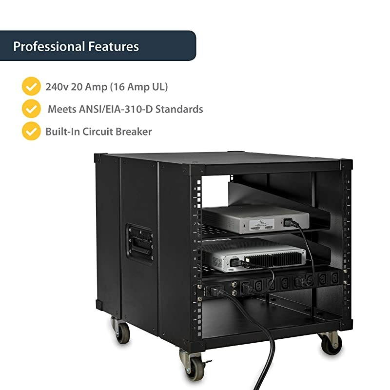 com 8 C13 Outlet Horizontal 1U Rack Mount PDU Power Strip for Server Racks Surge Protection 16A 10ft NEMA 520P Power Cord PDU08C13H