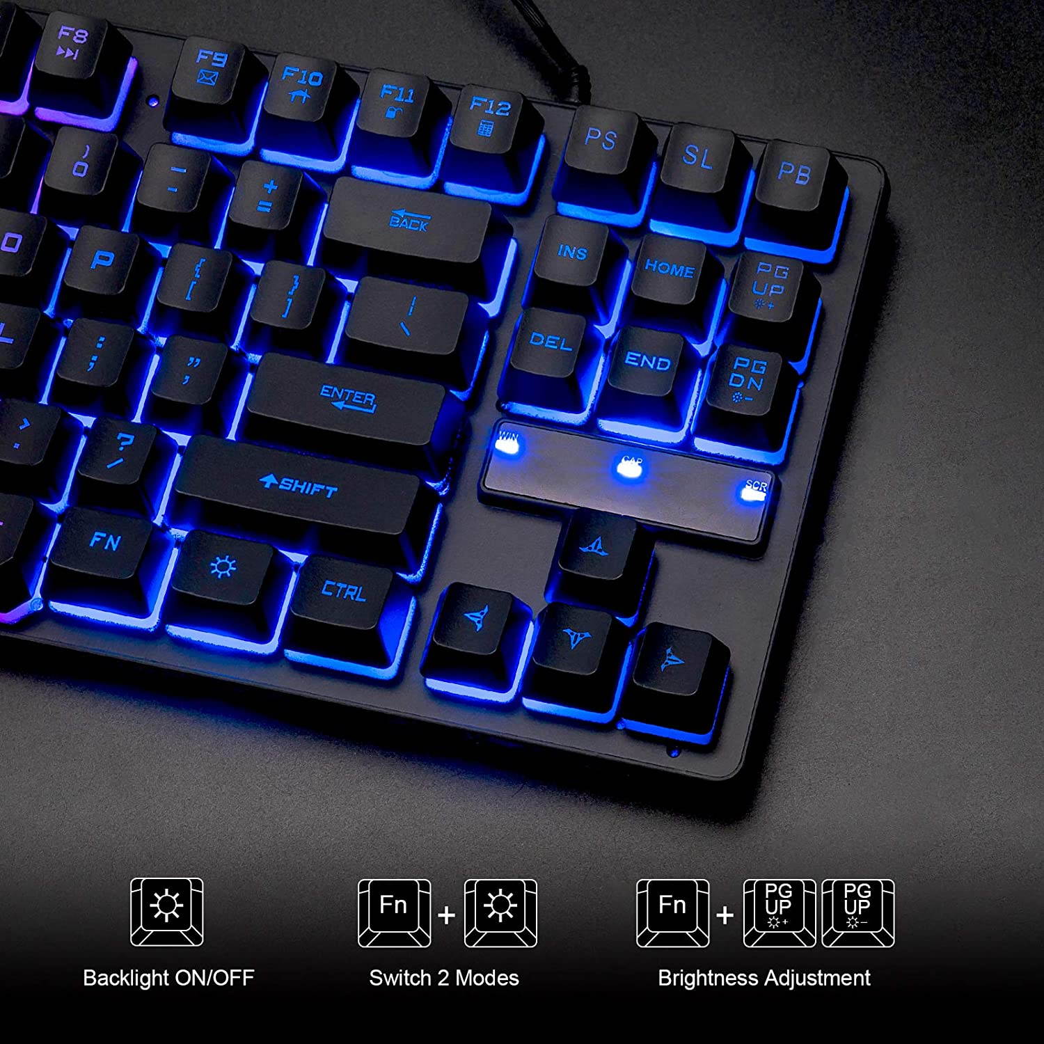 High Performance 87 Keys Compact Gaming Keyboard, USB Wired LED Rainbow Backlit Tenkeyless Gaming Keyboard for Laptop Ps4 PC Computer Game and Work