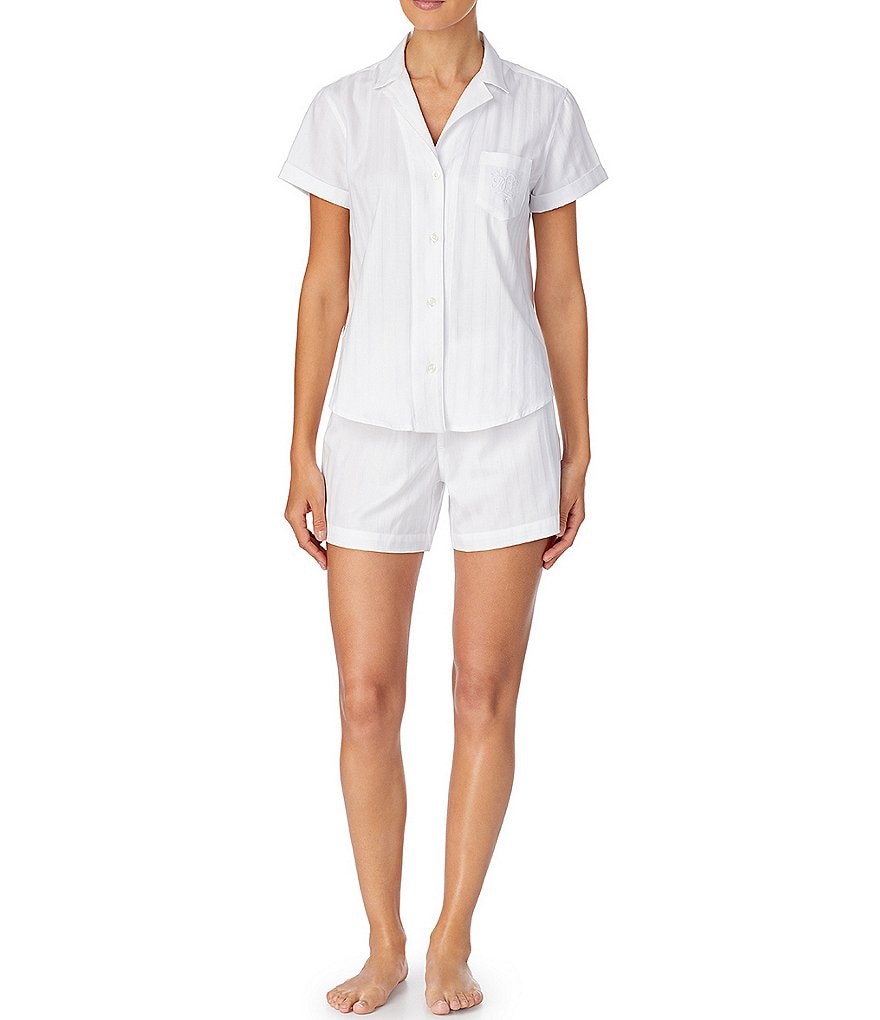 Lauren Ralph Lauren Shadow Striped Woven Top & Sleep Shorts Coordinating Pajama Set