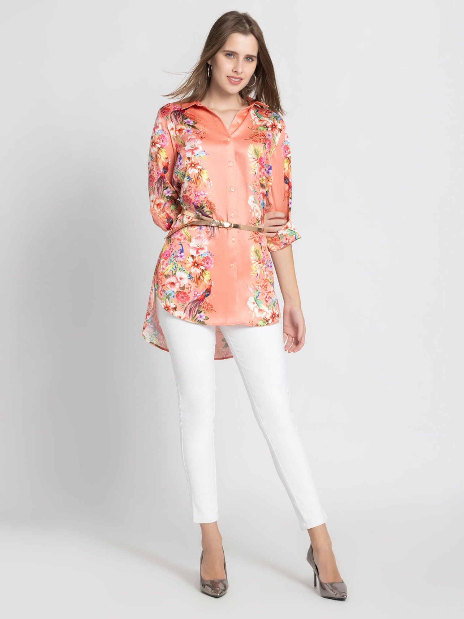 SHAYE Coral Floral Print Top