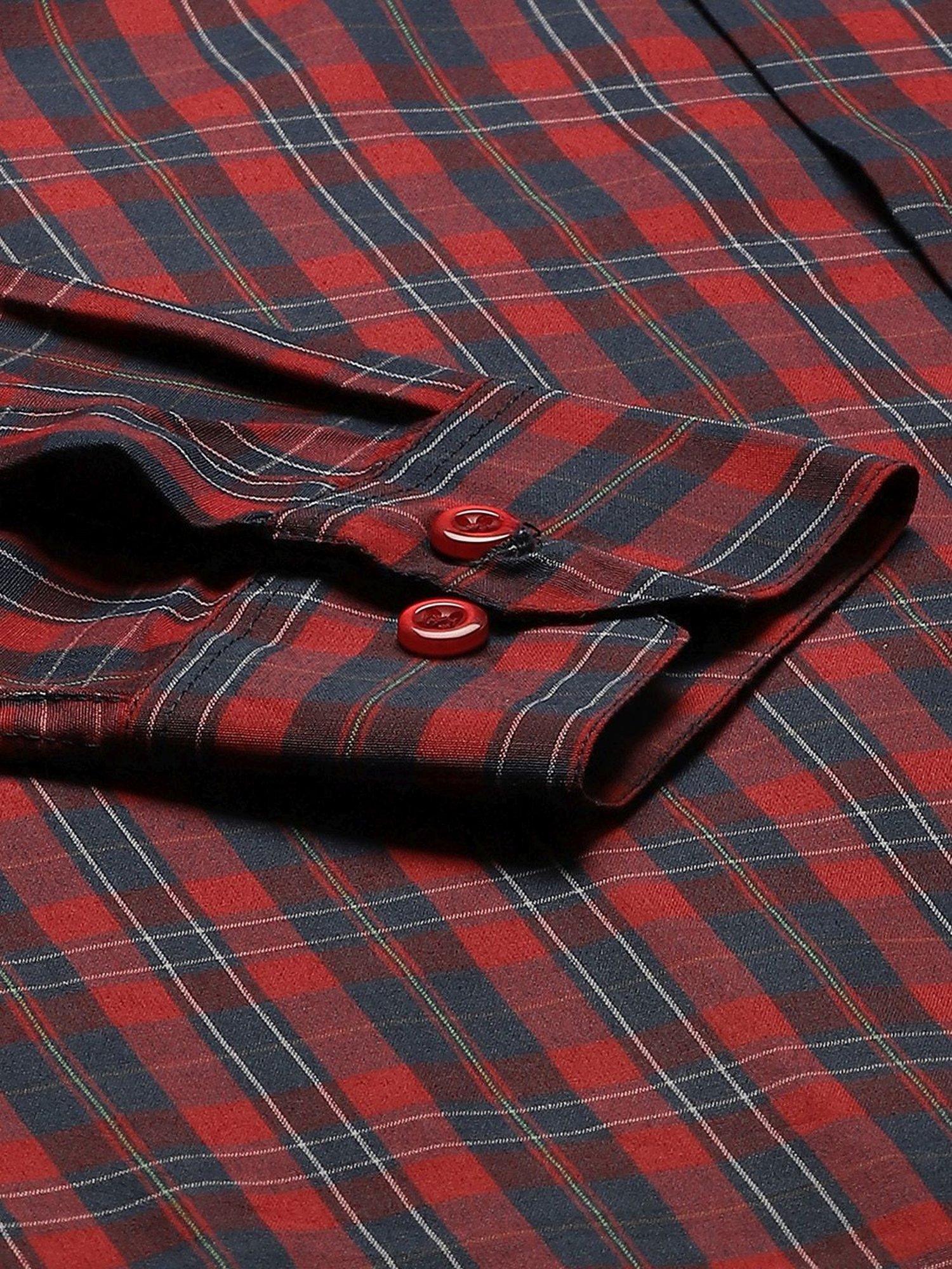 Sojanya Red & Navy Cotton Regular Fit Checks Shirt