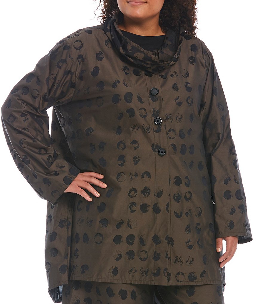 Ali Miles Plus Size Mixed Animal Print Open-Front Drop Needle Onion Skin Jacket