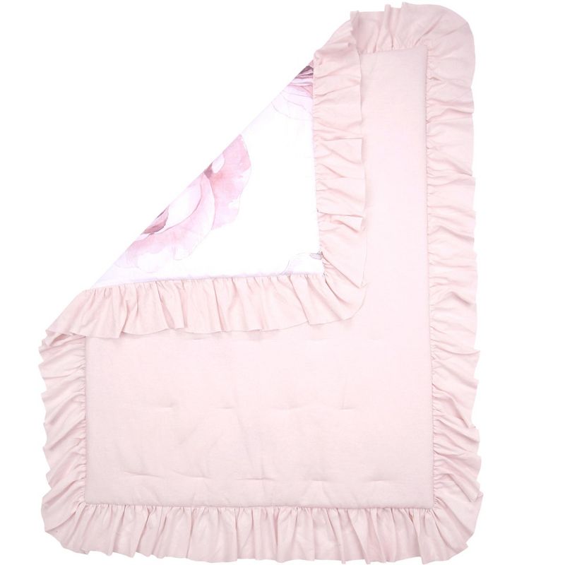 Lambs & Ivy Floral Garden Watercolor & Pink Linen Reversible Crib/Toddler Quilt