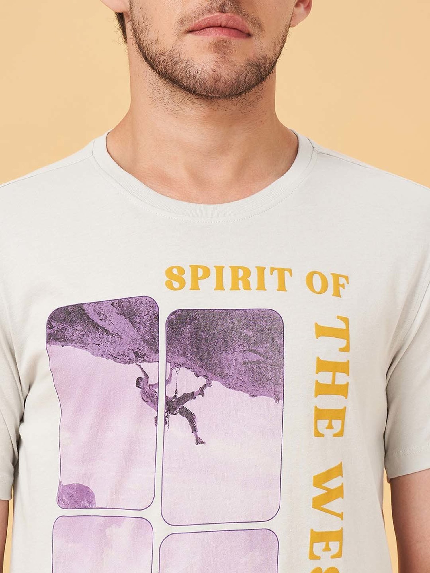 Urban Ranger by Pantaloons Off White Slim Fit Printed Crew T-Shirt