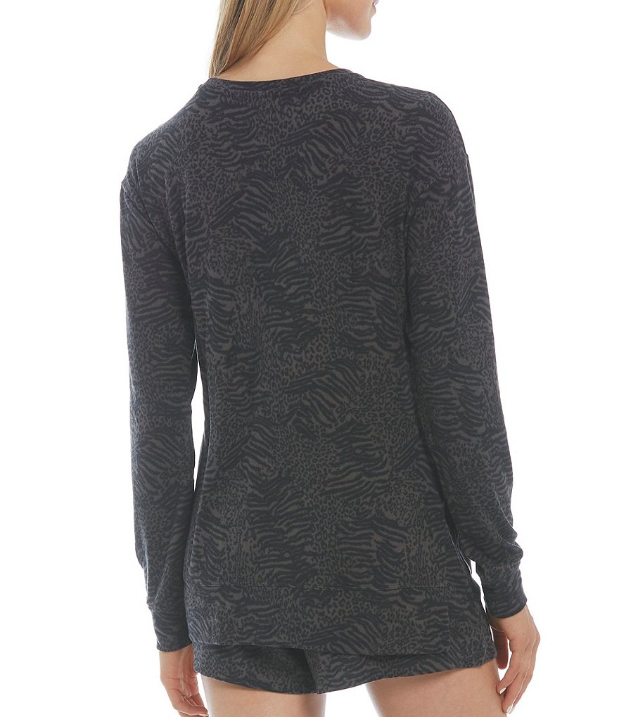 Jasmine & Ginger Zebra Print Brushed Knit Crew Neck Long Sleeve Coordinating Sleep Top