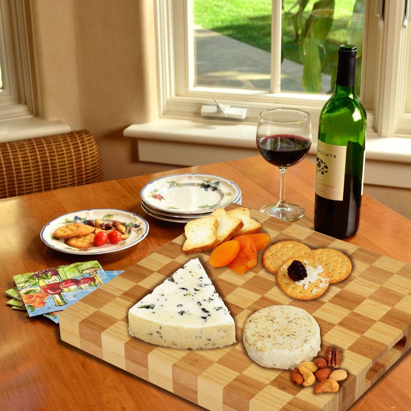 Picnic at Ascot Bamboo Leaf Shaped Serving Board with 2 Ceramic Bowls & Bamboo Spoons