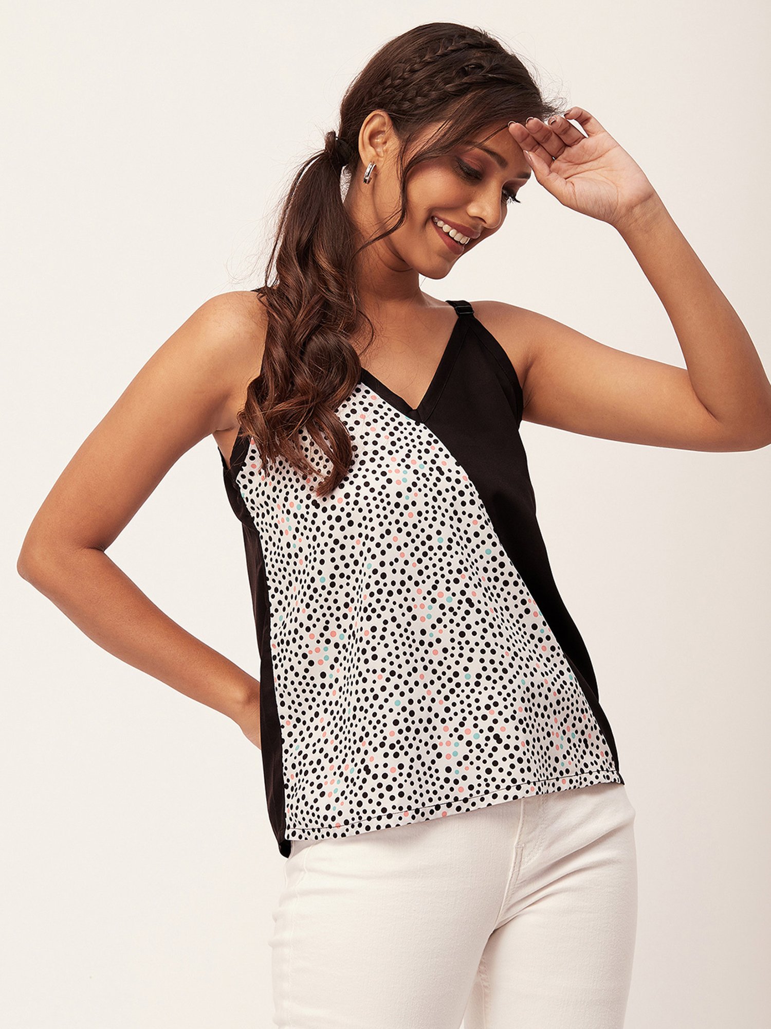 Moomaya White & Black Printed Top