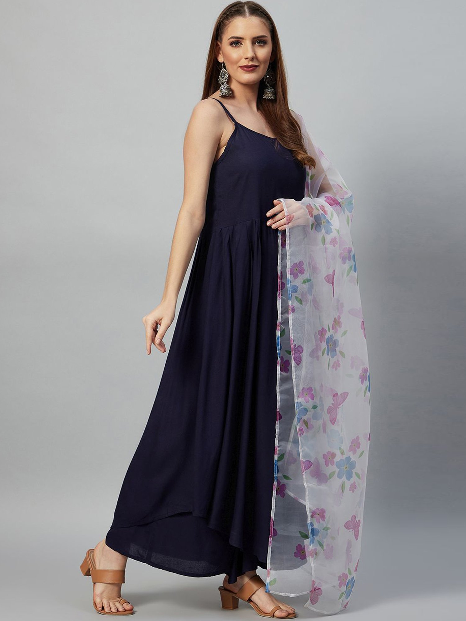 Inweave White Floral Print Dupatta