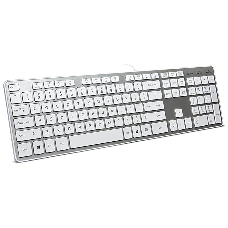Wired USB Keyboard Comfortable Quiet Chocolate Keys Durable UltraSlim Wired Computer Keyboard For PC Windows 10 8 7 Vista KB1430 Sliver