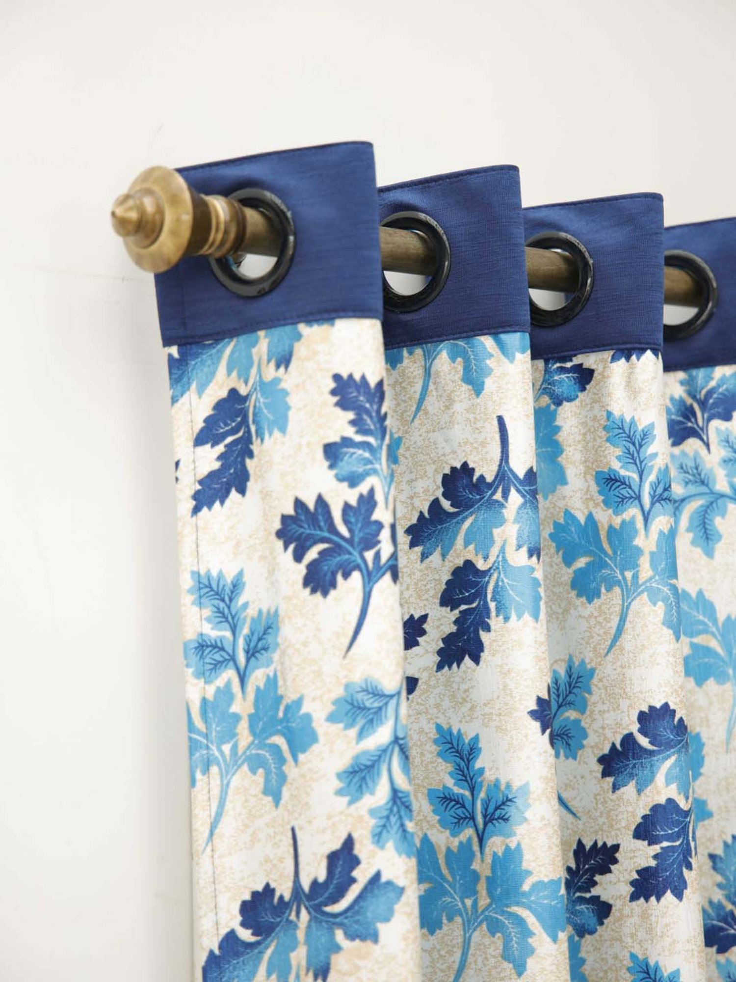 Ariana Blue & White Polyester 7-feet Long Flora Foliage Design Curtain - Single Piece