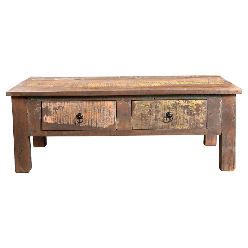 Reclaimed Wood Coffee Table and Double Drawers - (16H x 43W x 24D) -Natural - Timbergirl