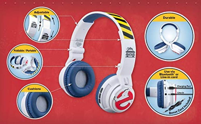 Ghostbusters Wireless Headphones with Microphone for Video Call or Zoom Meeting, Volume Reduced Bluetooth Headphones to Protect Hearing, for Fans of Ghostbusters Merchandise