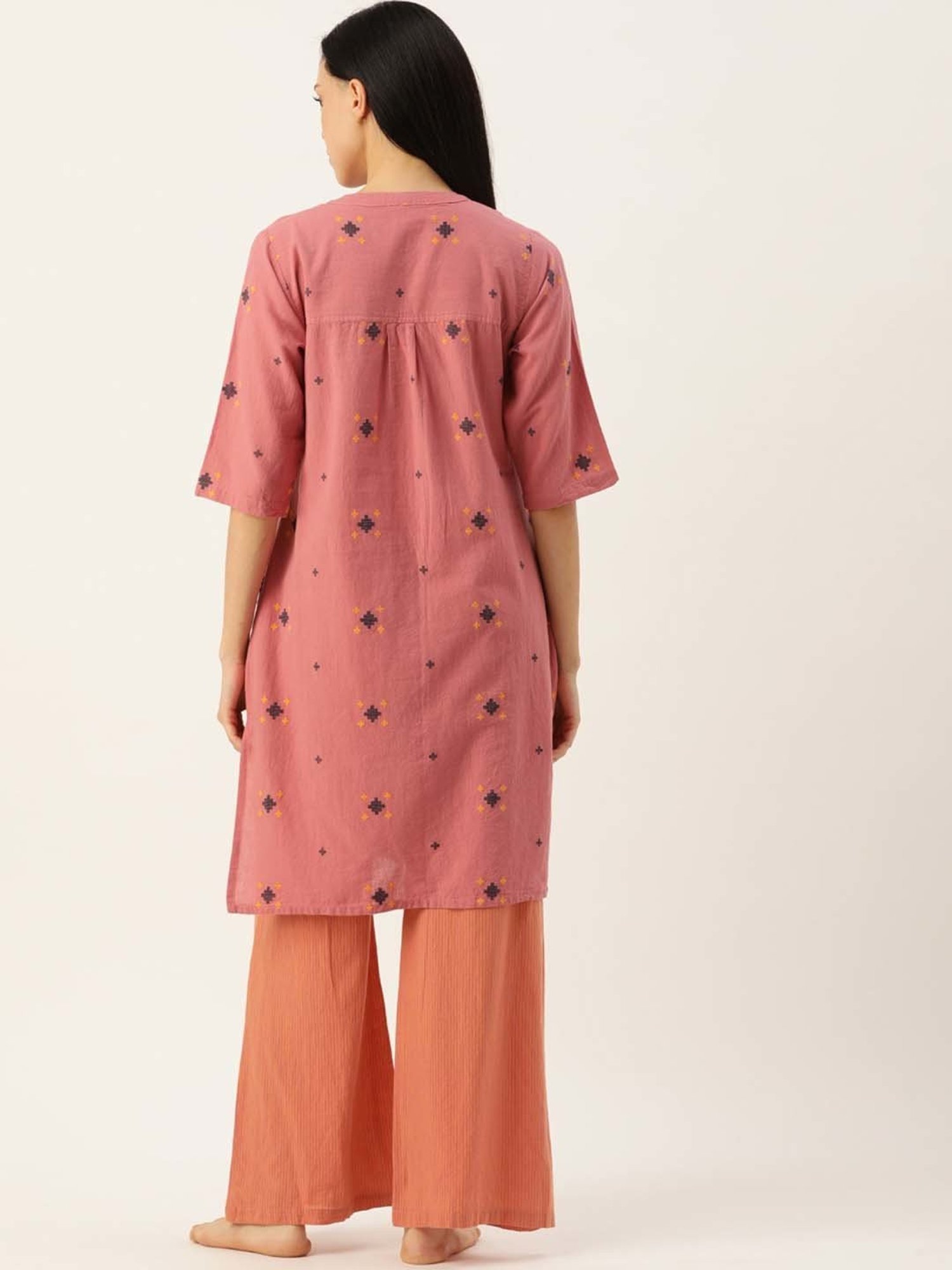 Clt.s Peach Cotton Embroidered Kurta Palazzo Set