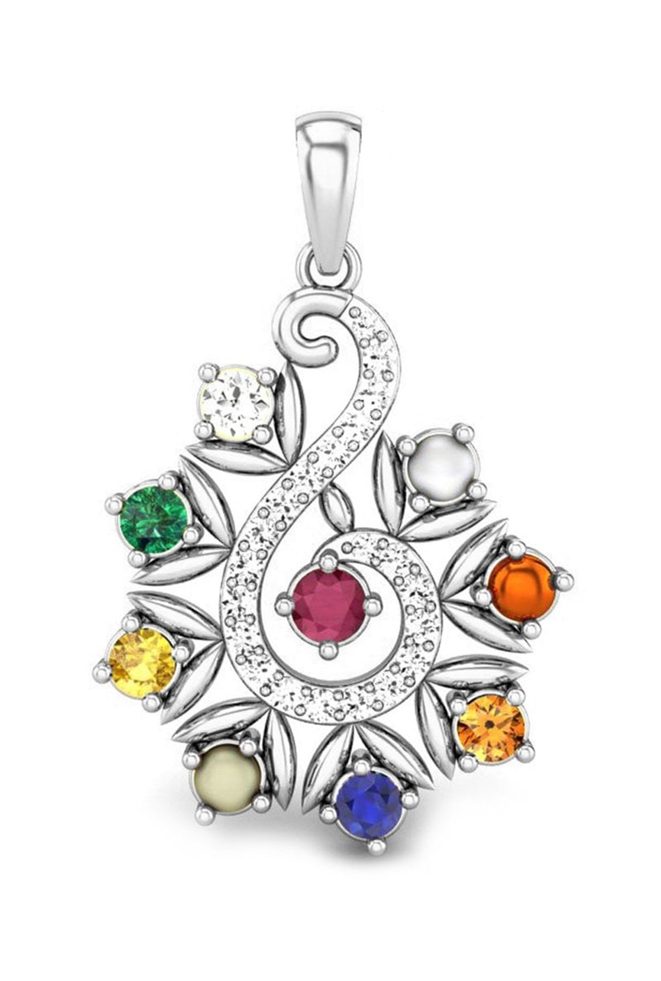Clara Navratna Stone Nine Gems 92.5 Sterling Silver Pendant