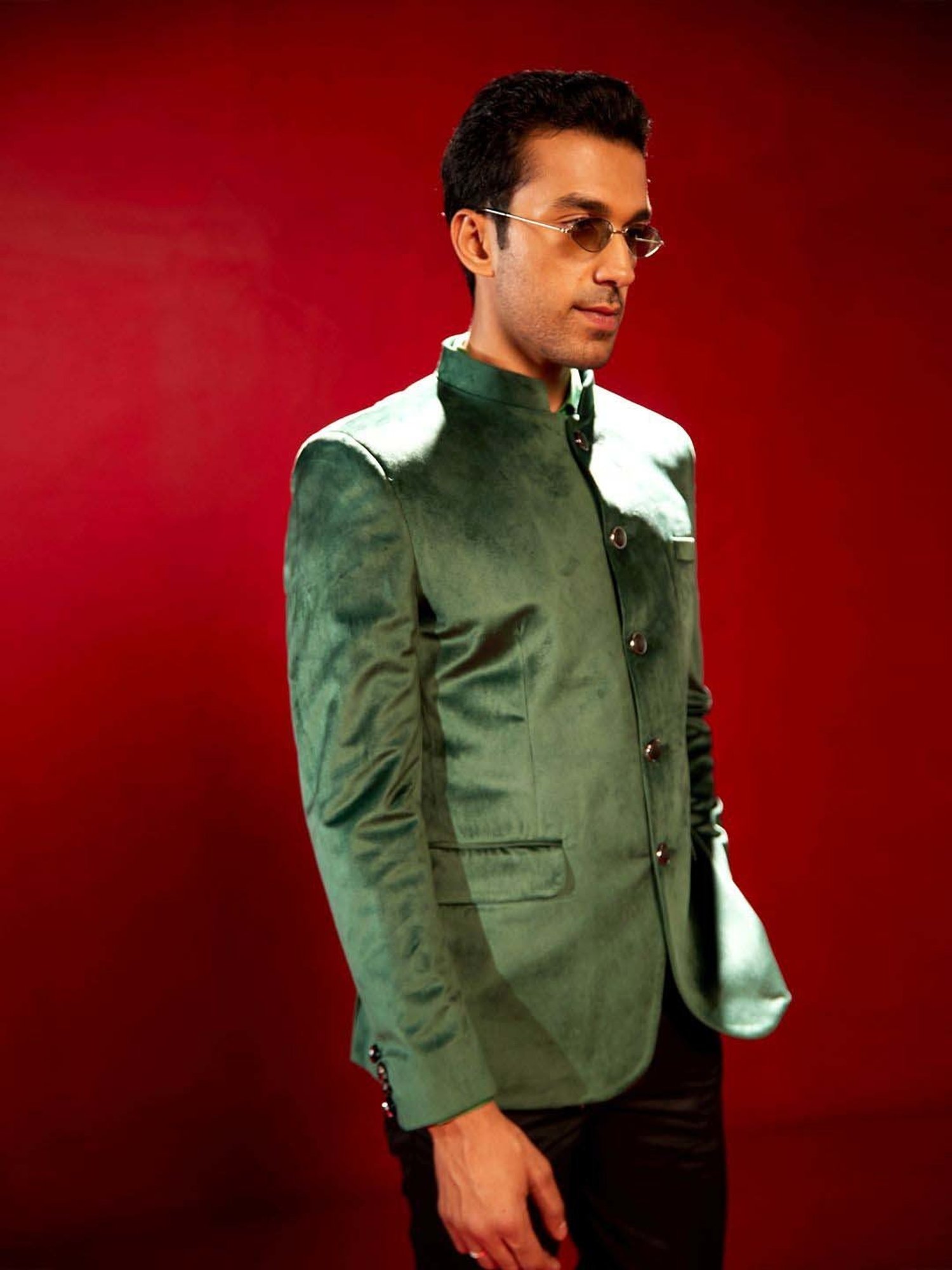 Vastramay Green Regular Fit Ethnic Blazer