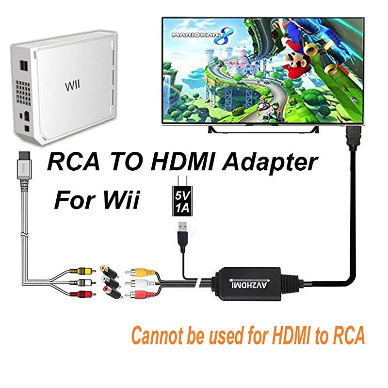 RCA to HDMI Converter Cable,  AV to HDMI Adapter Cable Cord, 3RCA CVBS Composite Audio Video in to 1080P HDMI Out Supporting PAL NTSC for Wii VHS VCR Camera DVD (RCA to HDMI - Kit-Black)