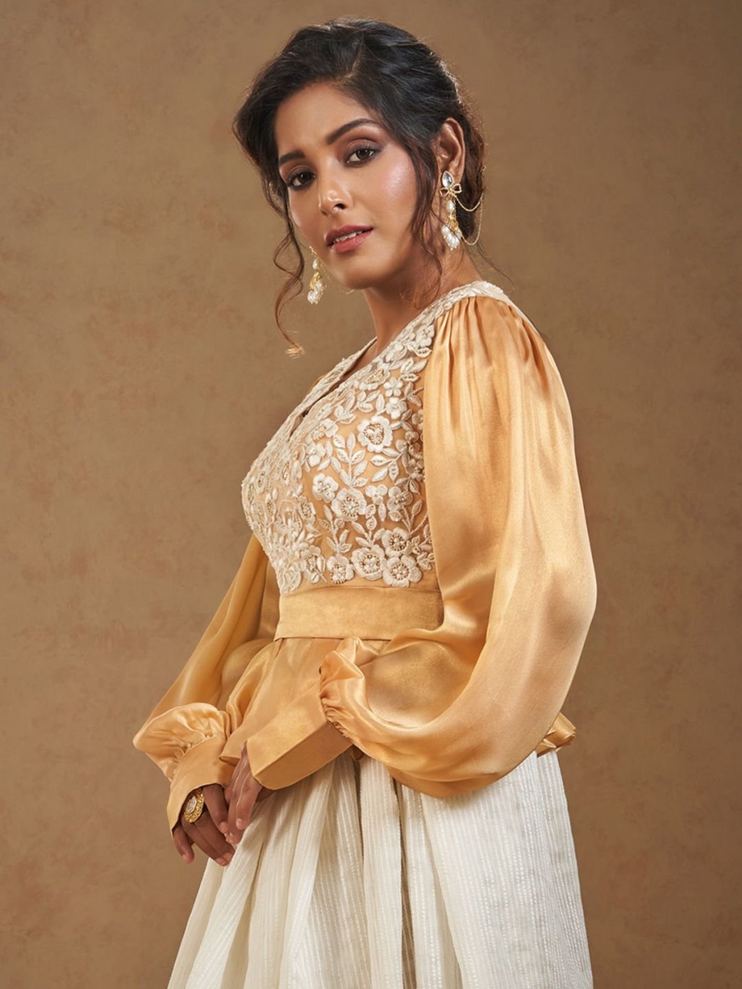 Salwar Studio Beige Embroidered Blouse