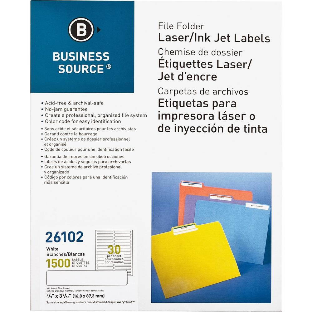 Business Source File Folder Labels Laser/Inkjet 2/3"x3-7/16" 1500/PK White 26102