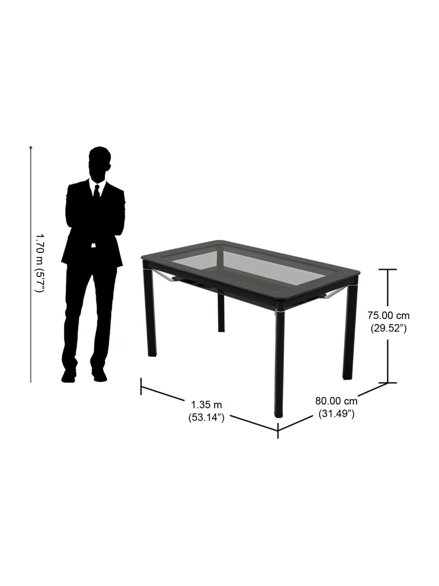 Godrej Interio Brawn Black Tempered Glass 6 Seater Rectangular Dining Table