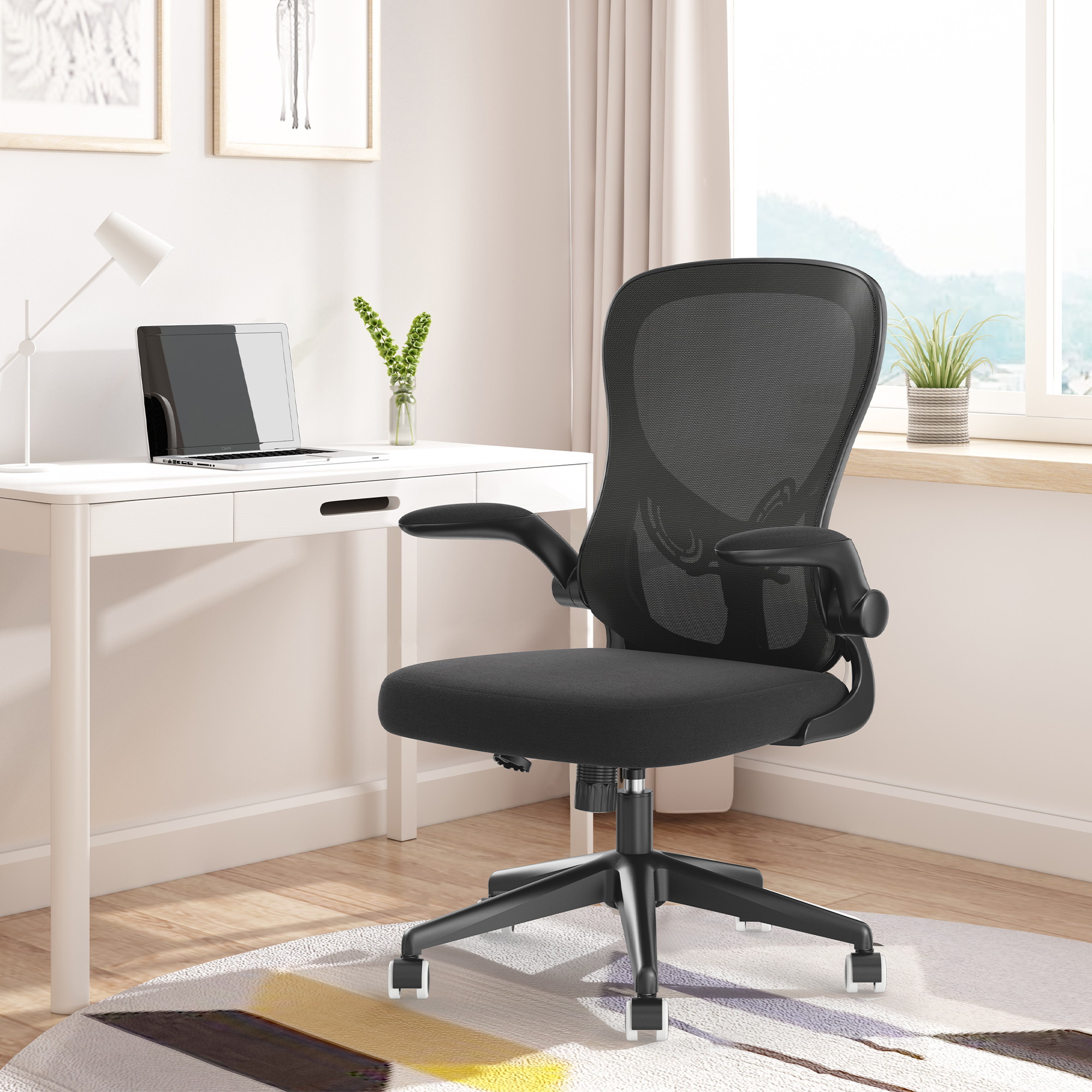 Hbada Office Chair, Ergonomic Desk Chair, Computer Mesh Chair with Lumbar Support and Flip-up Arms, Black