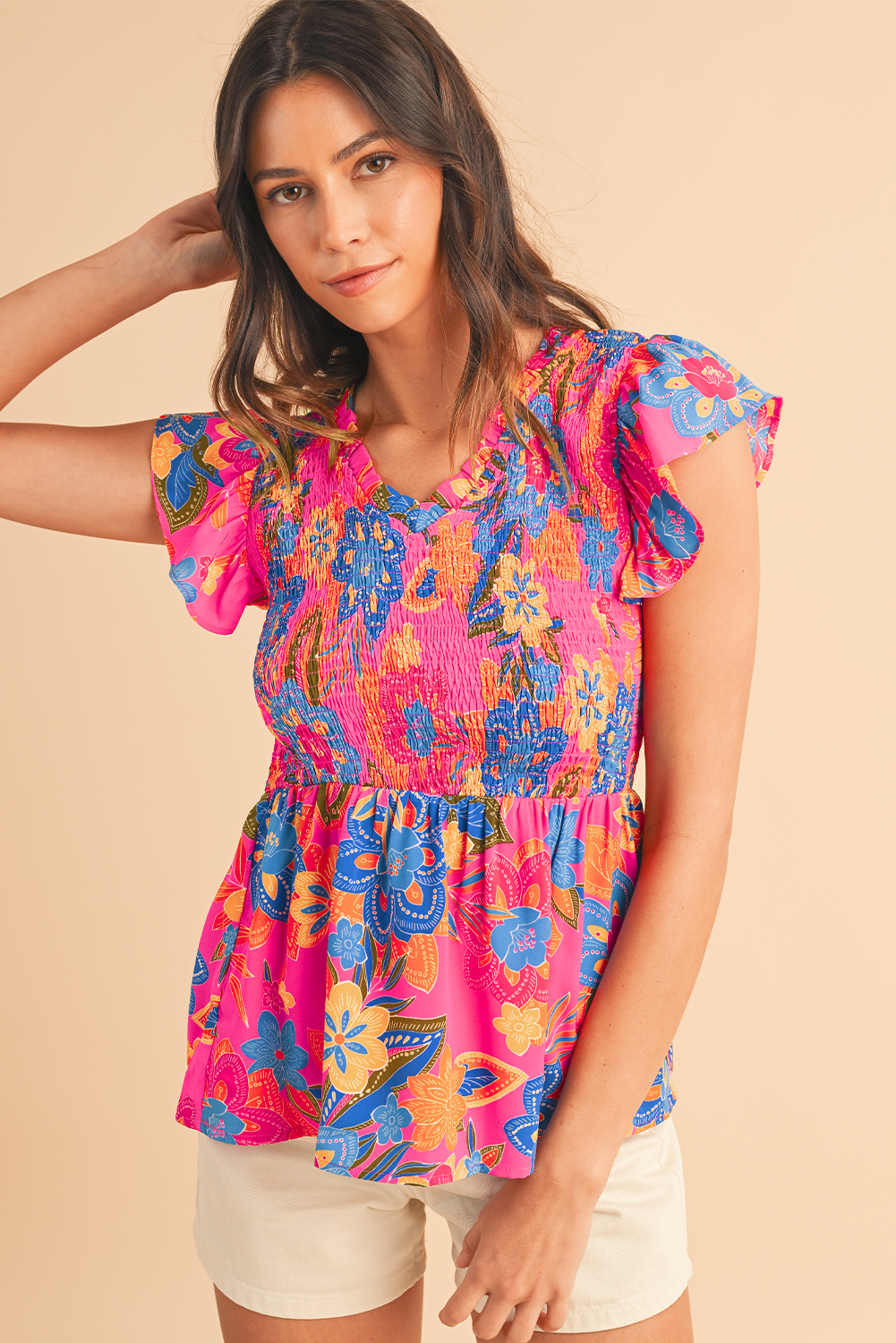 White Spotted Print Tie Neck Color Block Halter Sleeveless Shirt