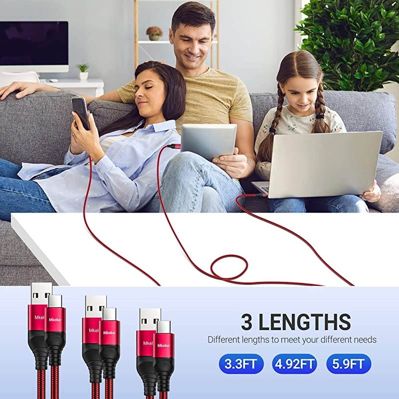 USB C Cable  USB Type C Charger Cable Fast Charging 3Pack11518M Type C Charging Cable Nylon Braided