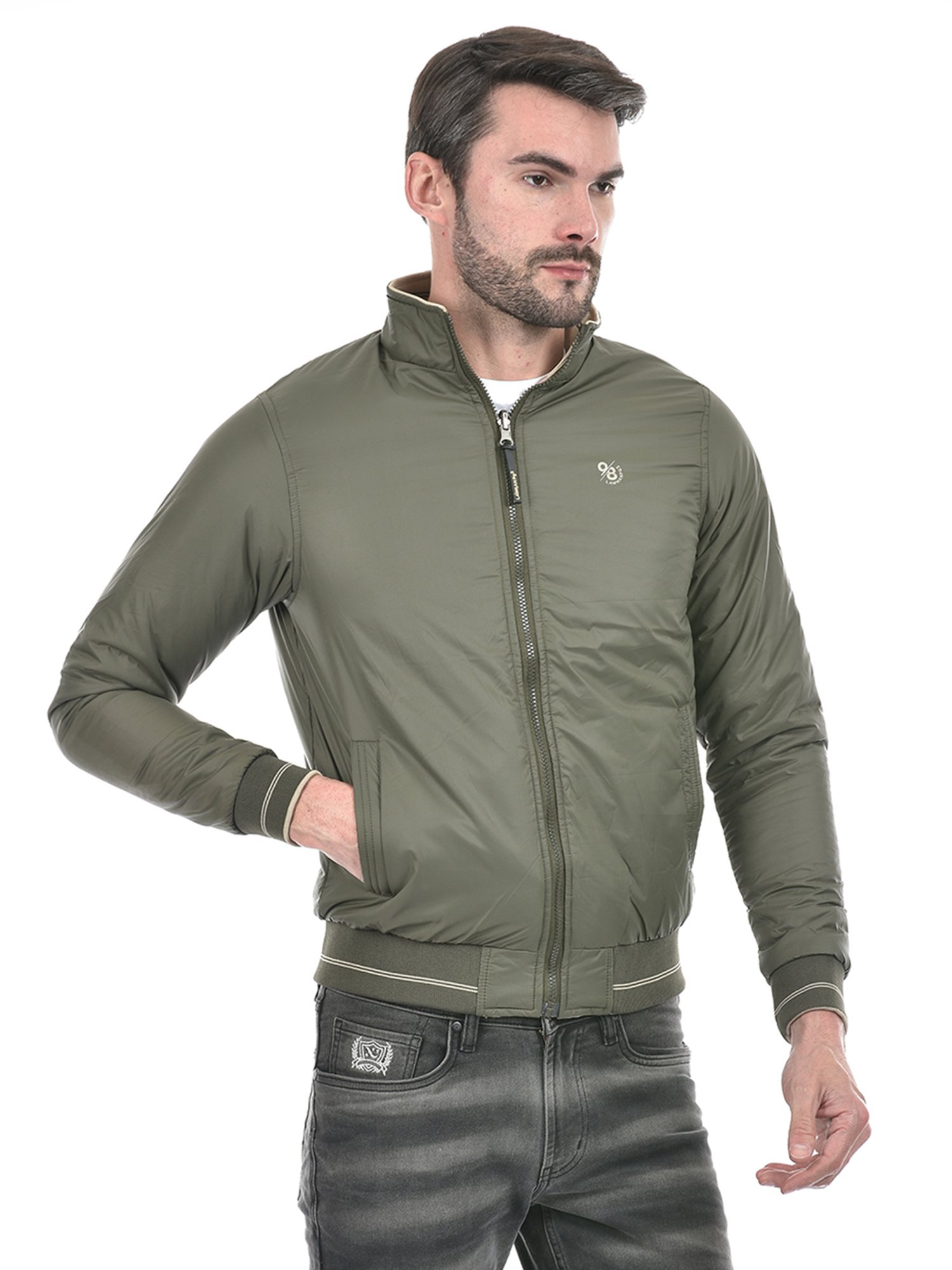 Lawman Pg3 Olive & Beige Regular Fit Reversible Jacket