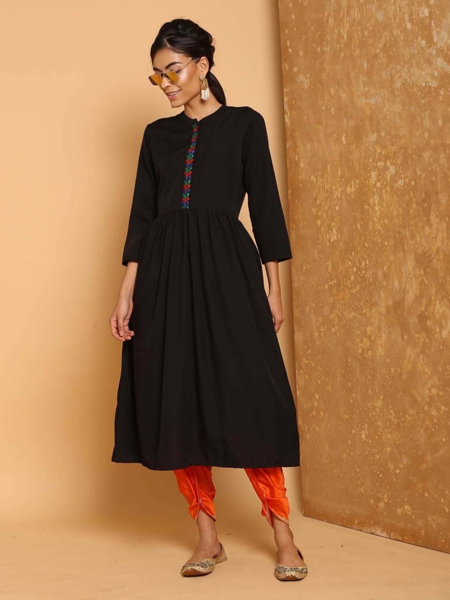 Kaanchie Nanggia Orange Cotton Silk Pleated Dhoti Pants