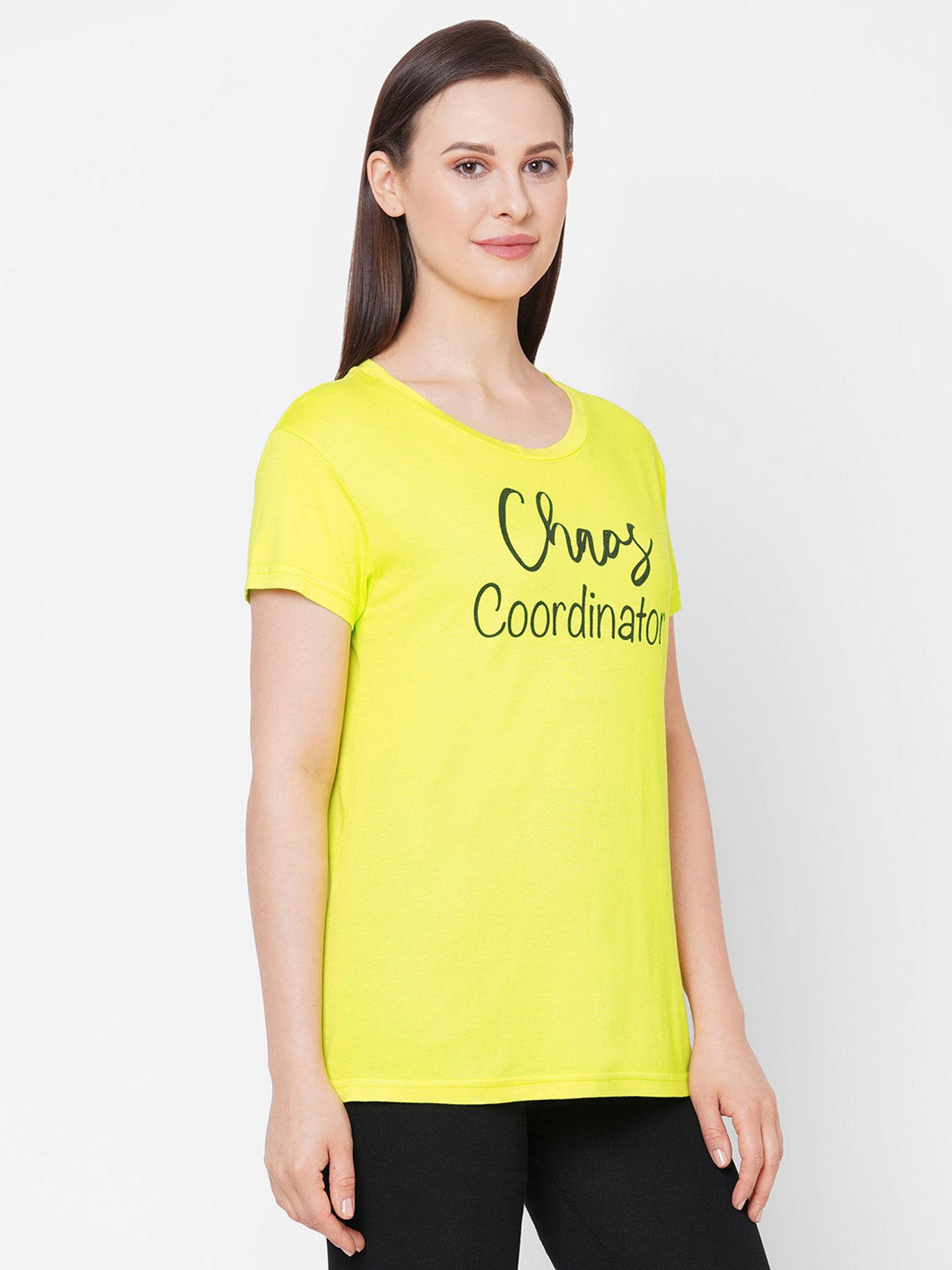 Mystere Paris Lemon Green Graphic Print T-Shirt