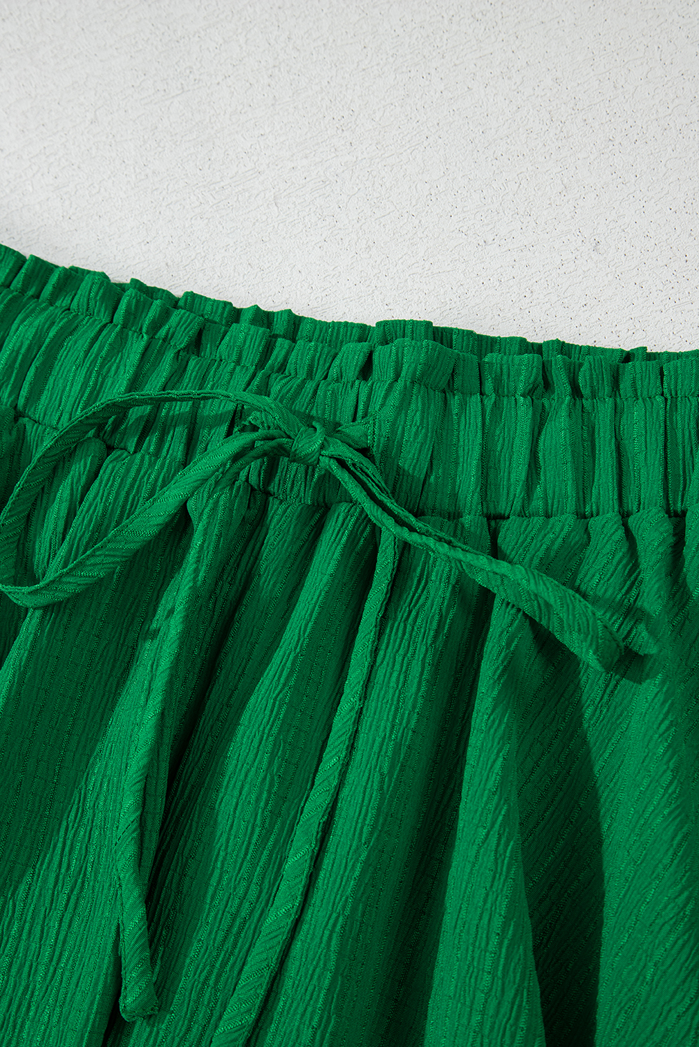 Dark Green Textured Frill High Waist Ruffle Wide Leg Shorts