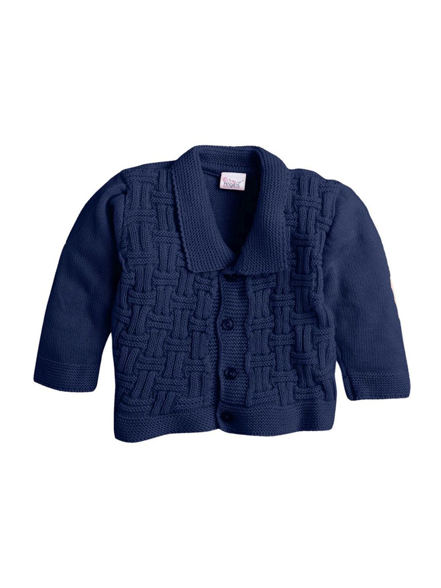 Little Angels Kids Navy Textured Pattern Full Sleeves Sweater Set