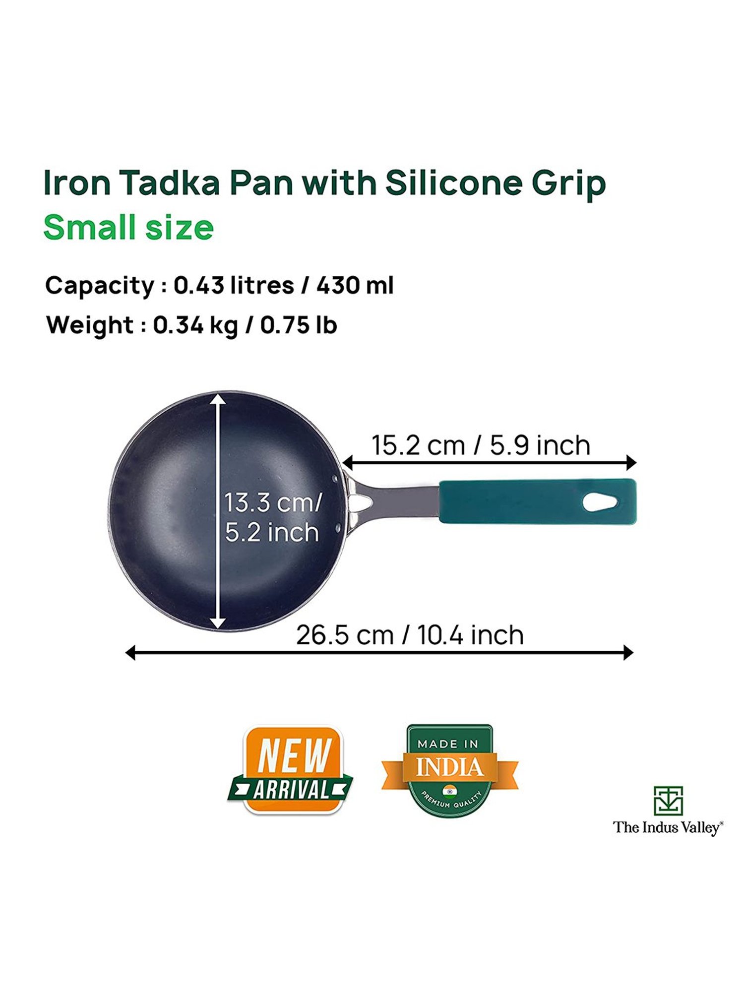 The Indus Valley Black Iron Pre Seasoned Tadka Pan with Silicon Grip (0.43L)