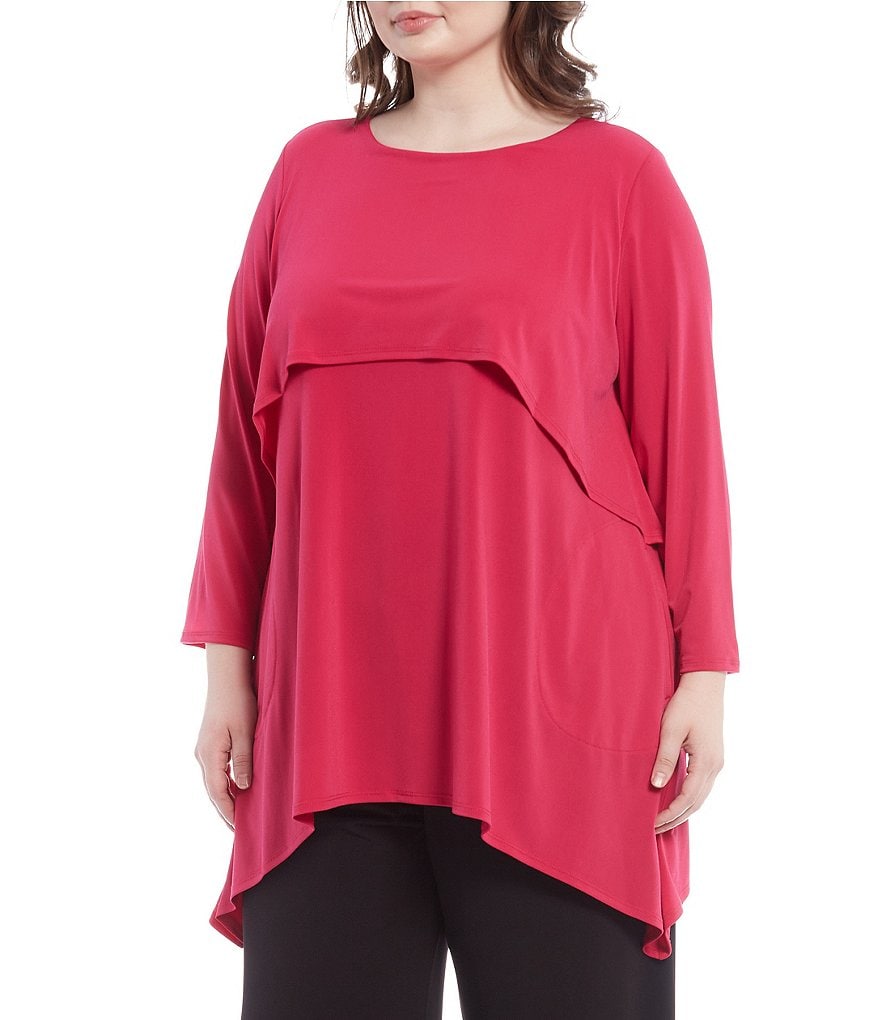 IC Collection Plus Size Round Neck Layered Back Zipper Long Sleeve Tunic