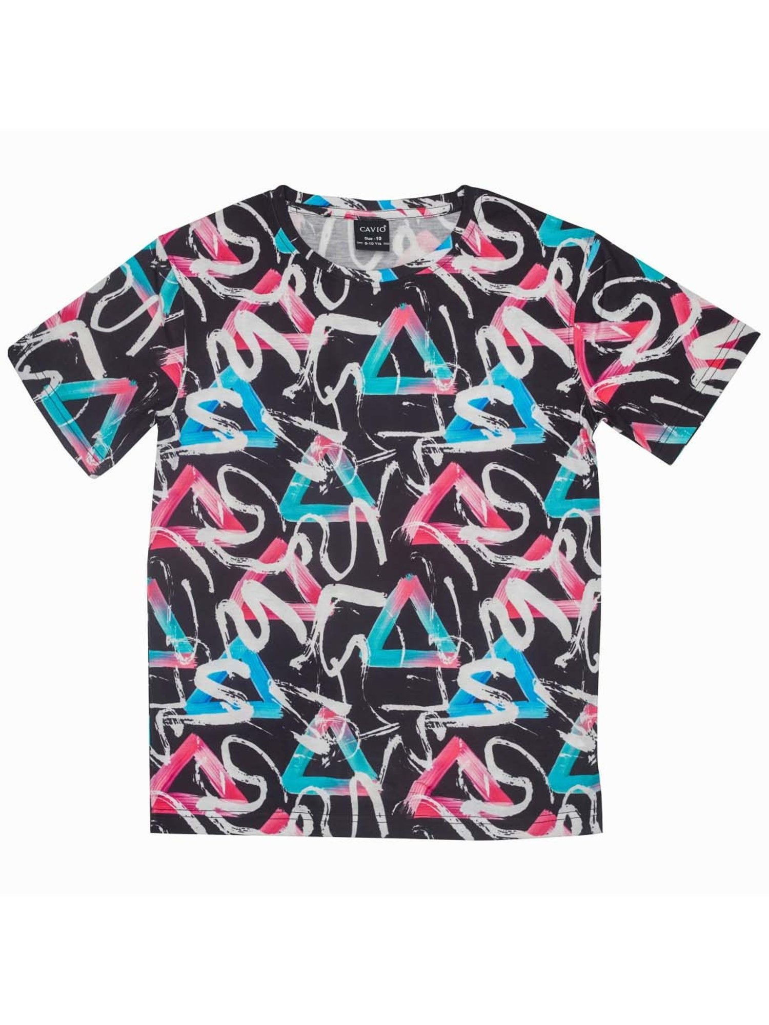 Cavio Kids Black & Blue Cotton Printed T-Shirt