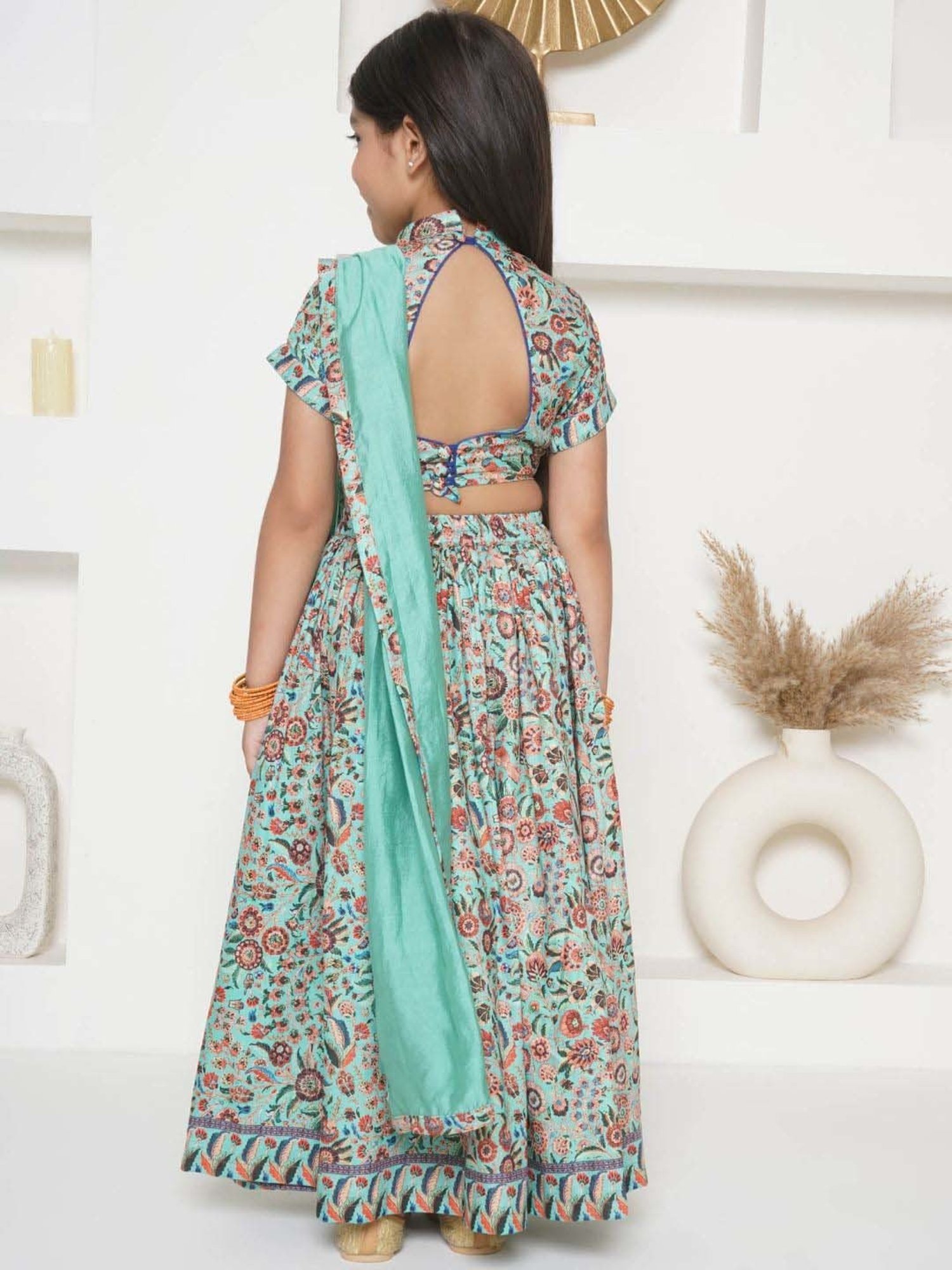 A Little Fable Kids Blue Printed Lehenga with Choli & Dupatta