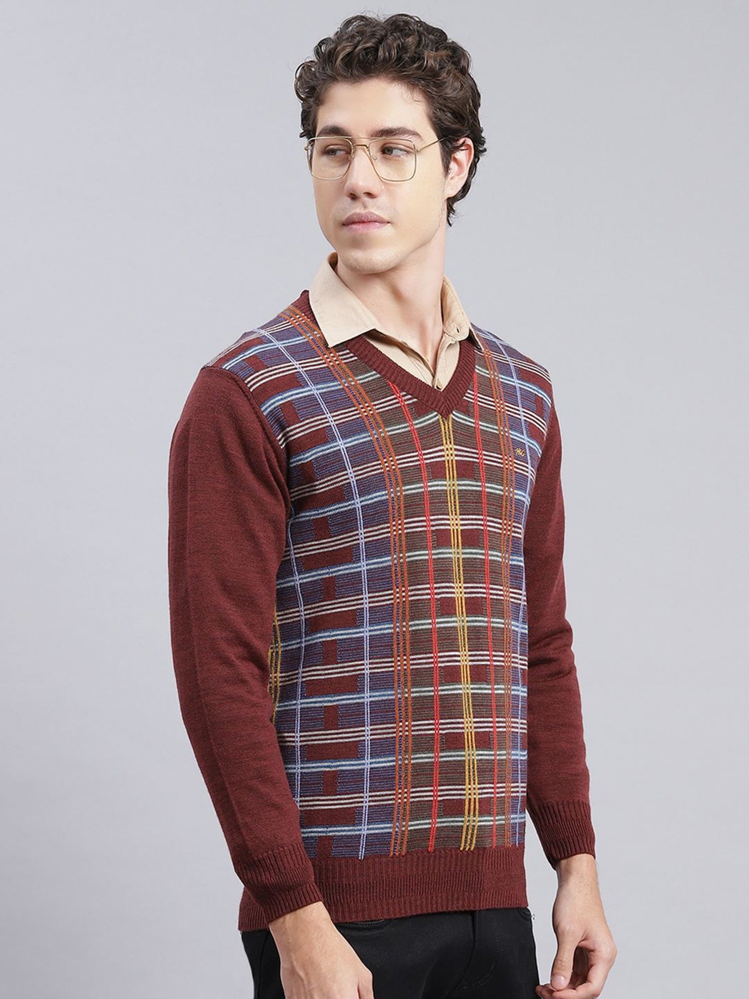 Duke Wine Self Striped Sweater