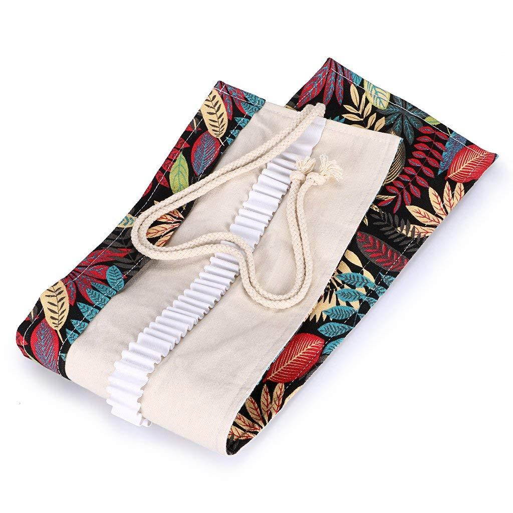 BTSKY Canvas Colored Pencil Wrap 72 Slot-Adult Coloring Pencil Holder Orgnizer for 72 Colored Pencils, NO Pencils (Leaf)