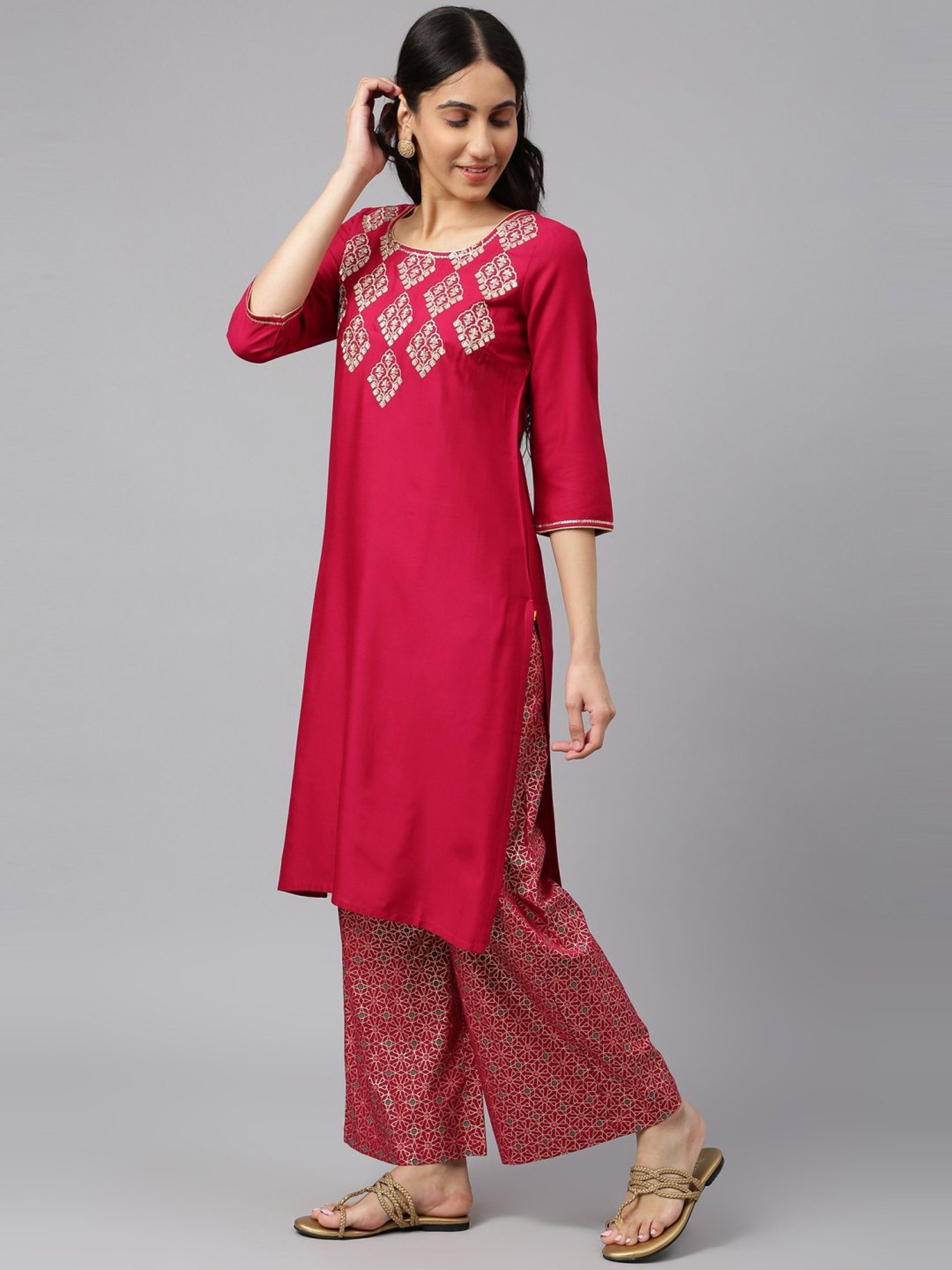 Aurelia Pink Embroidered Kurta Palazzo Set With Dupatta