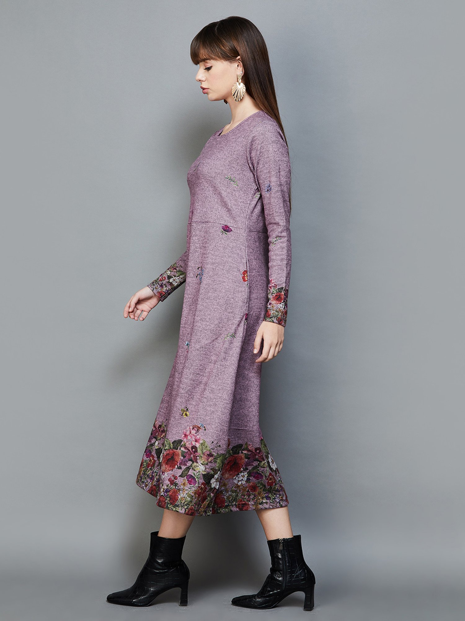 Colour Me by Melange Purple Floral Print A-Line Dress